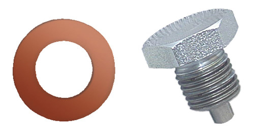 Drain Plug - 1/2-20 in Thread - 3/4 in Hex Head - Copper Washer - Magnetic - Steel - Zinc Oxide - Each