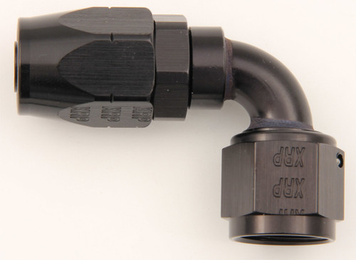 Fitting - Hose End - 90 Degree - 6 AN Hose to 6 AN Female - Double Swivel - Aluminum - Black Anodized - Each
