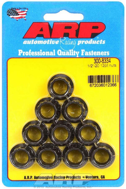 Nut - 1/2-20 in Thread - 9/16 in 12 Point Head - Chromoly - Black Oxide - Universal - Set of 10