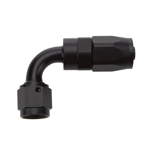 Fitting - Hose End - 90 Degree - 8 AN Hose to 8 AN Female Swivel - Aluminum - Black Anodized - Each