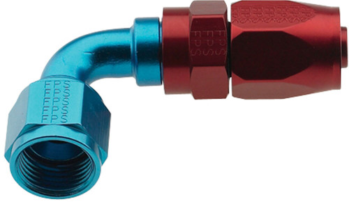 Fitting - Hose End - 2000 Series Pro-Flow - 90 Degree - 12 AN Hose to 12 AN Female - Swivel - Aluminum - Blue / Red Anodized - Each