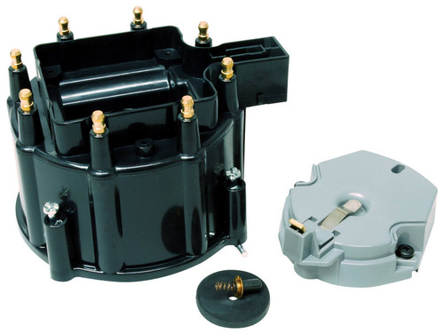Cap and Rotor Kit - Street Fire - HEI Style Terminal - Brass Terminals - Twist Lock - Black - Non-Vented - Coil in Cap - Chevy V8 - Kit