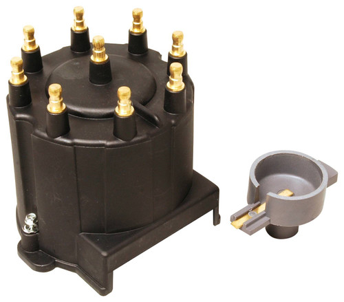 Cap and Rotor Kit - Street Fire - HEI Style Terminal - Brass Terminals - Screw Down - Black - Non-Vented - External Coil HEI - Chevy V8 - Kit