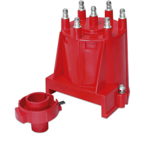 Cap and Rotor Kit - HEI Style Terminal - Stainless Terminals - Screw Down - Red - Non-Vented - External Coil HEI - GM V6 - Kit