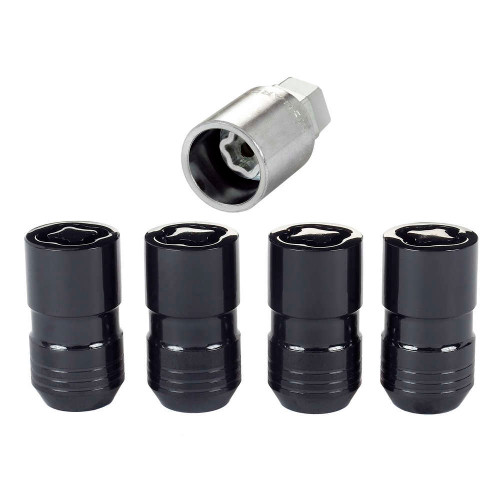 Wheel Lock - 14 mm x 1.50 Thread - Cone Seat - Closed End - Key Included - Steel - Black Chrome - Set of 4