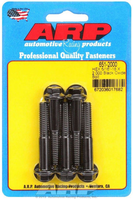 Bolt - 5/16-18 in Thread - 2 in Long - 3/8 in Hex Head - Chromoly - Black Oxide - Universal - Set of 5 Bolt - 5/16-18 in Thread - 2 in Long - 3/8 in Hex Head - Chromoly - Black Oxide - Universal - Set of 5