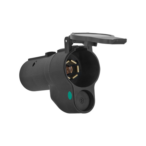 Trailer Plug Adapter - 7-Way Male Plug to 7-Way Female Plug - LED Lamp Out By-Pass - Plastic - Black - Each