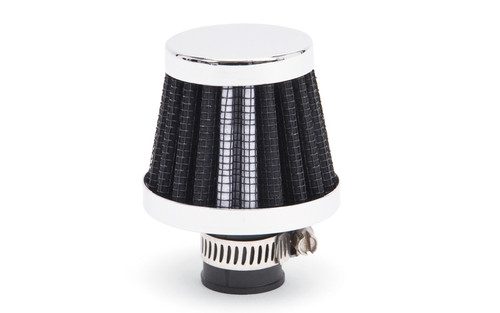 Breather - Clamp-On - Conical - 10 mm OD Tube - Reusable - Steel - Black / Chrome - Each