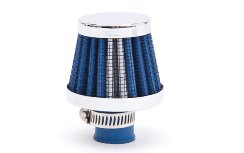 Breather - Clamp-On - Conical - 10 mm OD Tube - Reusable - Steel - Chrome / Blue - Each