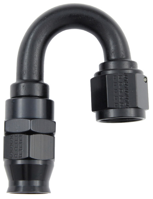 Fitting - Hose End - Real Street - PTFE Hose - 180 Degree - 6 AN Hose to 6 AN Female - Aluminum - Black Anodized - Each