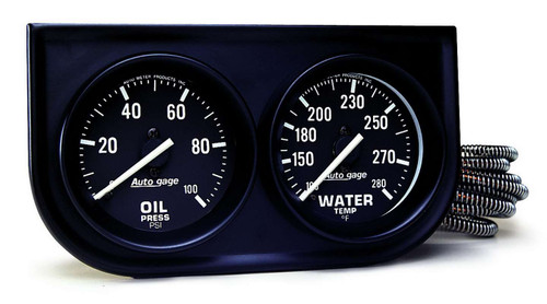 Gauge Panel Assembly - Auto Gage - Analog - Oil Pressure / Water Temperature - 2-1/16 in Diameter - Black Face - Kit