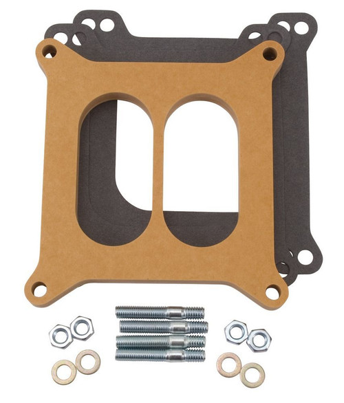 Carburetor Spacer - 1/2 in Thick - Divided Wall - Square Bore - Wood - Natural - Each