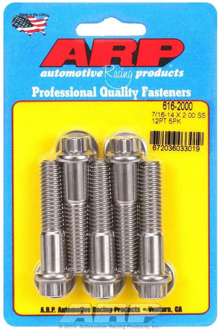 Bolt - 7/16-14 in Thread - 2 in Long - 7/16 in 12 Point Head - Stainless - Polished - Universal - Set of 5