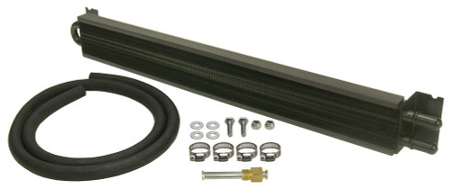 Fluid Cooler - 23.625 x 1.75 x 2.625 in - Tube Type - 11/32 in Hose Barb Inlet / Outlet - Fitting / Hardware / Hose - Aluminum / Copper - Black Powder Coat - Automatic Transmission - Kit
