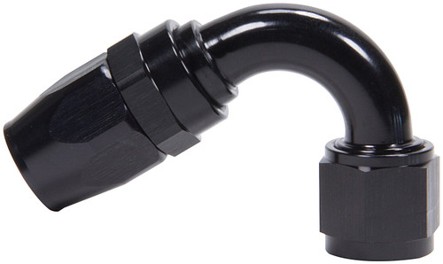 Fitting - Hose End - Power Steering - 120 Degree - 10 AN Hose to 10 AN Female Swivel - Aluminum - Black Anodized - Each