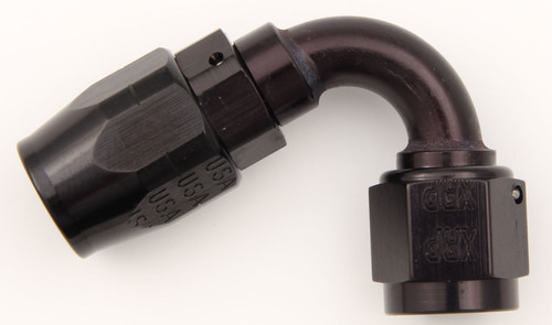 Fitting - Hose End - 120 Degree - 6 AN Hose to 6 AN Female - Double Swivel - Aluminum - Black Anodized - Each