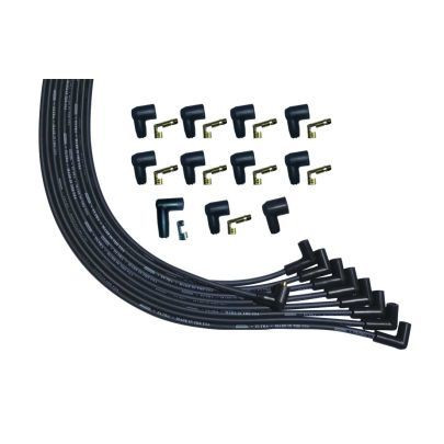 Spark Plug Wire Set - Ultra - Spiral Core - 8 mm - Black - 90 Degree Plug Boots - Socket Style - Universal 8-Cylinder - Kit