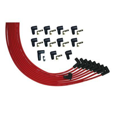 Spark Plug Wire Set - Ultra - Spiral Core - 8 mm - Red - 90 Degree Plug Boots - Socket Style - Universal 8-Cylinder - Kit