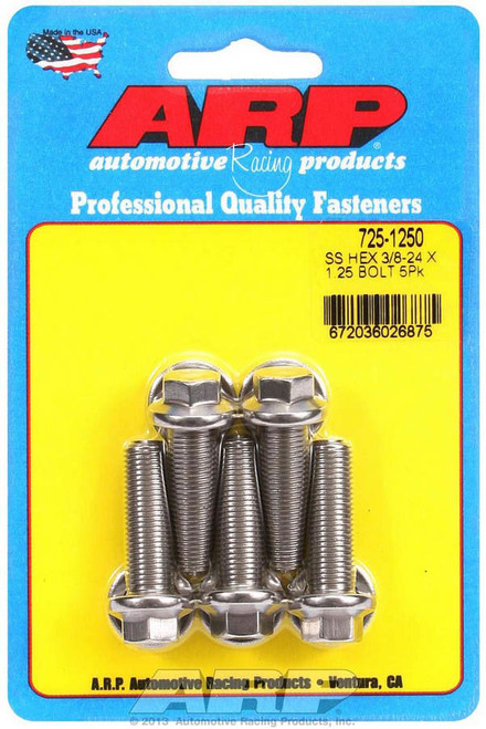Bolt - 3/8-24 in Thread - 1.25 in Long - 7/16 in Hex Head - Stainless - Polished - Universal - Set of 5