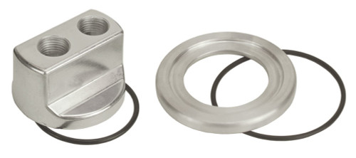 Oil Filter Adapter - Bypass - Block Mount - 13/16-16 in Center Thread - 1/2 in NPT Inlet - 1/2 in NPT Outlet - Aluminum - Polished - Each