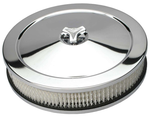 Air Cleaner Assembly - Muscle Car - 10 in Round - 2.125 in Tall - 5-1/8 in Carb Flange - Raised Base - Steel - Chrome - Kit