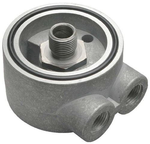 Oil Cooler Adapter - Sandwich - 22 mm x 1.50 Center Thread - 3/8 in NPT Female Inlet - 3/8 in NPT Female Outlet - Aluminum - Natural - Ford Modular - Each