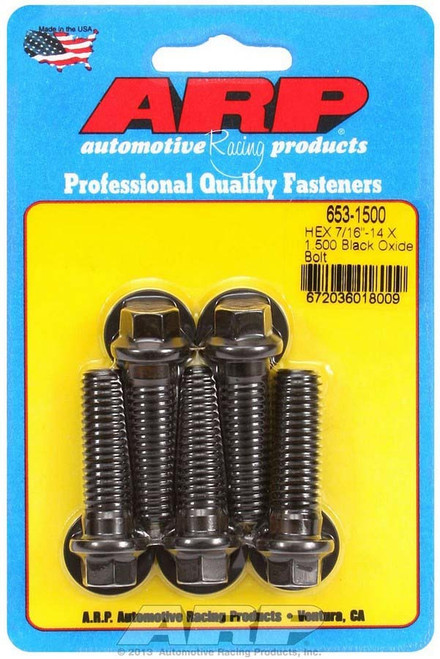Bolt - 7/16-14 in Thread - 1.5 in Long - 7/16 in Hex Head - Chromoly - Black Oxide - Universal - Set of 5