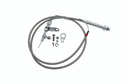 Kickdown Cable - Carburetor Mount - 56 in Long - Braided Stainless Housing - Aluminum Fittings - Natural - TH350 - Kit