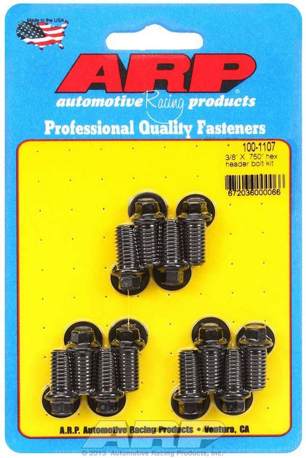 Header Bolt - 3/8-16 in Thread - 0.75 in Long - Hex Head - Chromoly - Black Oxide - Universal - Set of 12 Header Bolt - 3/8-16 in Thread - 0.75 in Long - Hex Head - Chromoly - Black Oxide - Universal - Set of 12