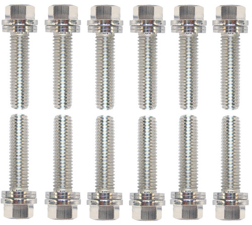 Header Bolt - Locking - 8 mm x 1.25 Thread - 0.984 in Long - Hex Head - Steel - Nickel Plated - GM LS-Series - Set of 12