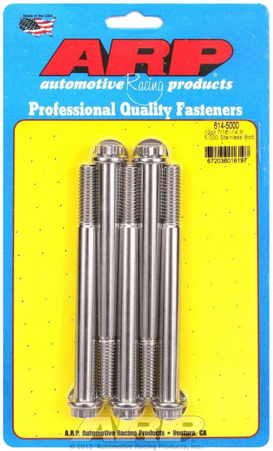 Bolt - 7/16-20 in Thread - 5 in Long - 1/2 in 12 Point Head - Stainless - Polished - Universal - Set of 5