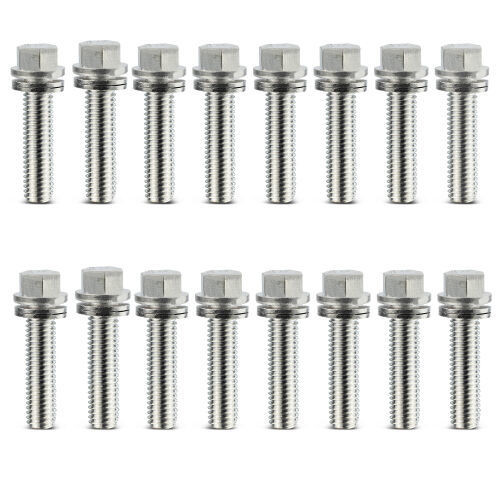 Header Bolt - Locking - 8 mm x 1.50 Thread - 1.181 in Long - Hex Head - Steel - Nickel Plated - Set of 16 Header Bolt - Locking - 8 mm x 1.50 Thread - 1.181 in Long - Hex Head - Steel - Nickel Plated - Set of 16