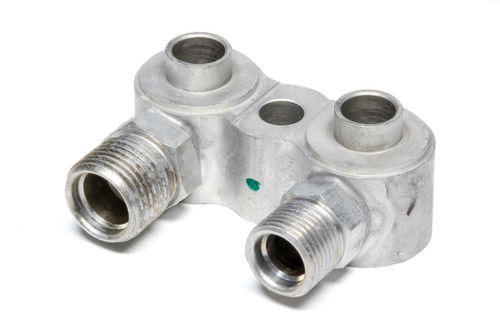 Compressor Adapter - 2 Port - 8 AN Male O-Ring Discharge / 10 AN Male O-Ring Suction - Aluminum - Natural - GM Vertical Compressor - Each Compressor Adapter - 2 Port - 8 AN Male O-Ring Discharge / 10 AN Male O-Ring Suction - Aluminum - Natural - GM Vertical Compressor - Each