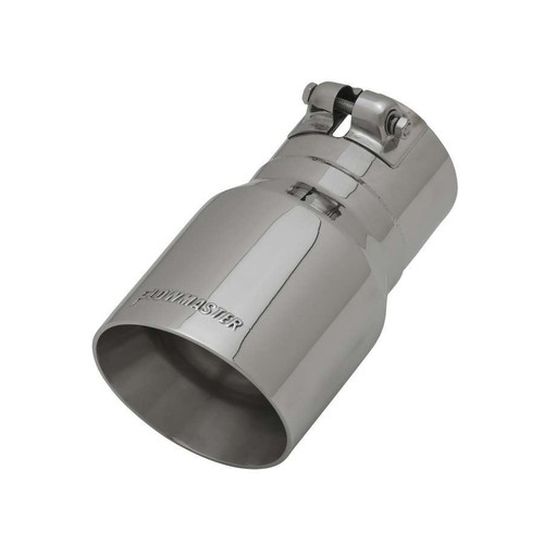Exhaust Tip - Clamp-On - 3 in Inlet Pipe Diameter - 4 in Round Outlet - 7 in Long - Double Wall - Beveled Edge - Angled Cut - Stainless - Polished - Each