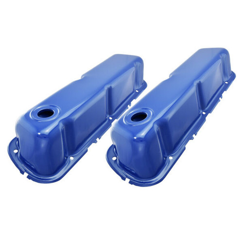 Valve Cover - Tall - Baffled - Breather Holes - Steel - Blue Paint - Small Block Ford - Pair