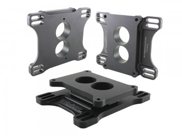 Carburetor Adapter - 1 in Thick - 2 Hole - Holley 2-Barrel to Square Bore - Aluminum - Black Anodized - Each