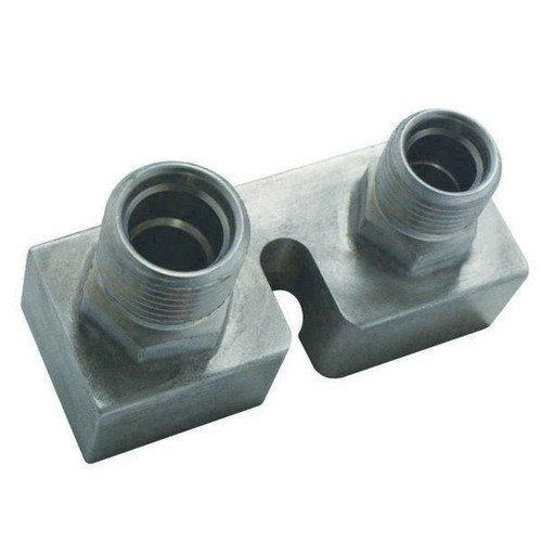 Compressor Adapter - 2 Port - 8 AN Male O-Ring Discharge / 10 AN Male O-Ring Suction - Aluminum - Natural - Ford FS10 Compressor - Each