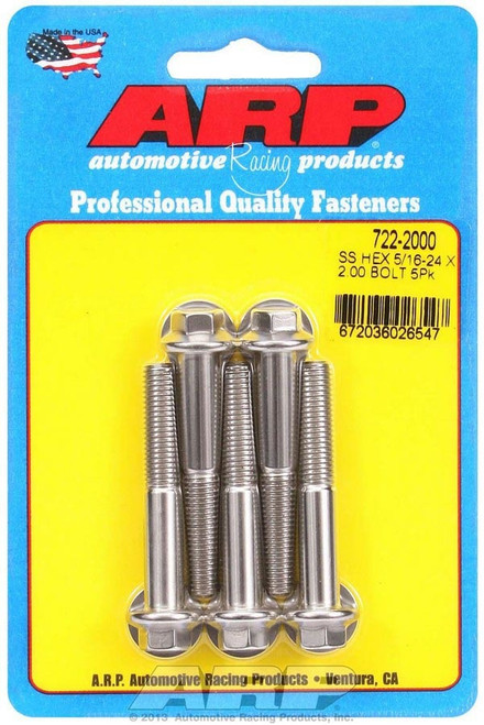 Bolt - 5/16-24 in Thread - 2 in Long - 3/8 in Hex Head - Stainless - Polished - Universal - Set of 5