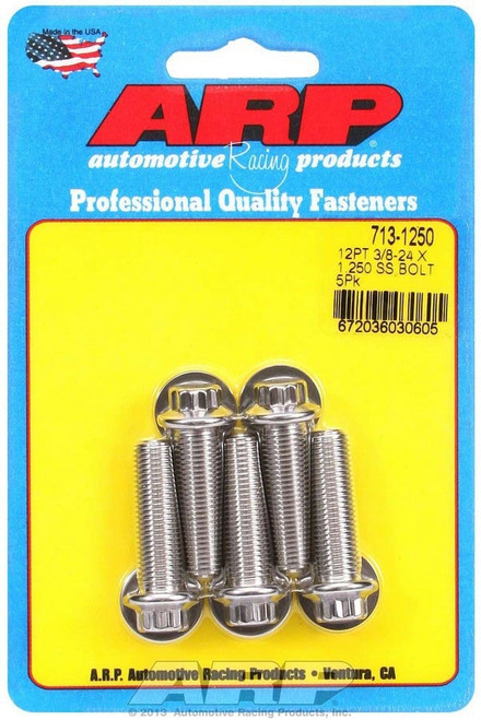 Bolt - 3/8-24 in Thread - 1.25 in Long - 3/8 in 12 Point Head - Stainless - Polished - Universal - Set of 5
