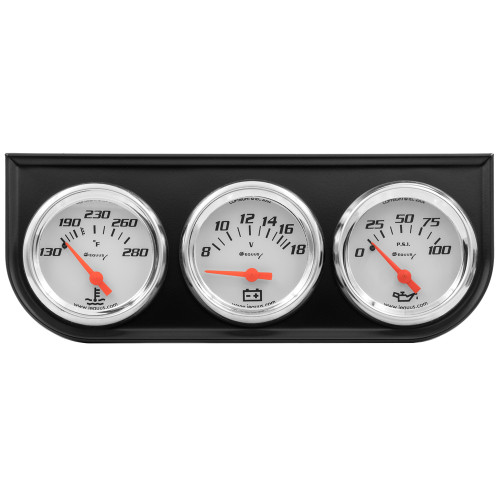 Gauge Kit - 5000 Series - Analog - Oil Pressure / Voltmeter / Water Temperature - 2 in Diameter - White Face - Kit