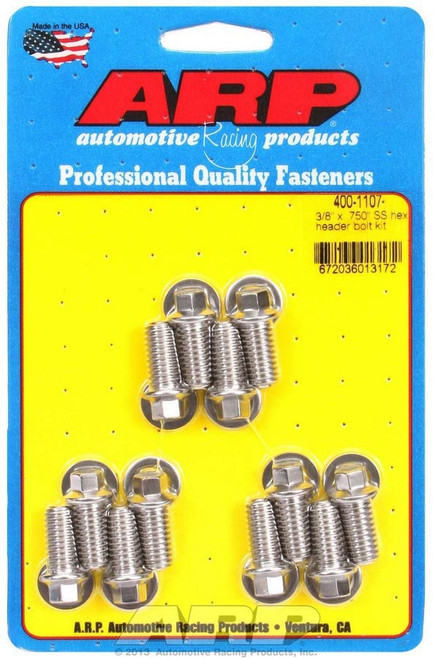 Header Bolt - 3/8-16 in Thread - 0.75 in Long - Hex Head - Stainless - Polished - Universal - Set of 12