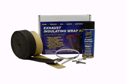 Exhaust Wrap Kit - Automotive - 2 in Wide - One 50 ft Roll - Hi-Heat Coating - Stainless Locking Ties - Woven Fiberglass - Black - Kit
