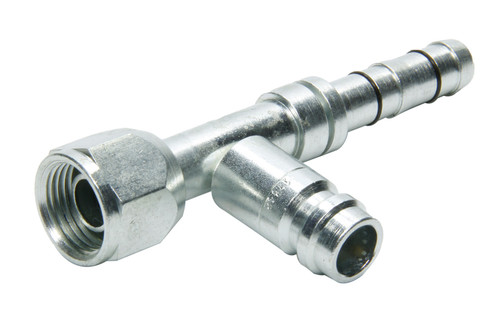 Fitting - Hose End - AC Refrigerant - Straight - 8 AN E-Z Clip to 8 AN Female O-Ring - R134a AC Service Port - Aluminum / Steel - Cadmium / Natural - Each