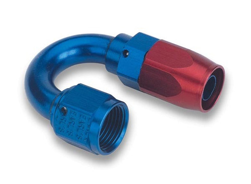 Fitting - Hose End - Swivel-Seal - 180 Degree - 8 AN Hose to 8 AN Female Swivel - Aluminum - Blue / Red Anodized - Each
