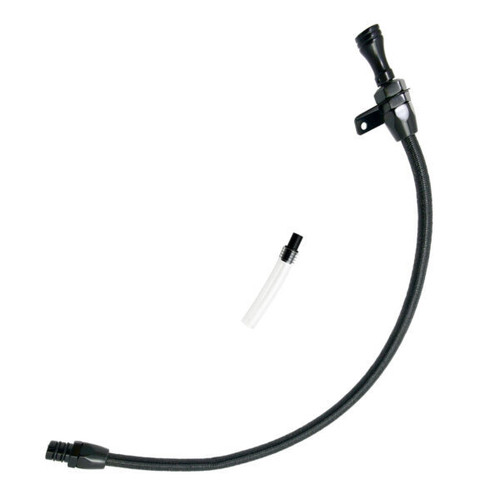 Transmission Dipstick - Transmission Mount - Flexible - OEM Length - Braided Stainless - Aluminum - Black Anodized - Torqueflite - Each
