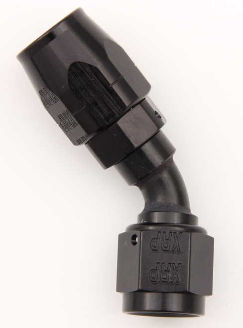 Fitting - Hose End - 45 Degree - 8 AN Hose to 8 AN Female - Double Swivel - Aluminum - Black Anodized - Each