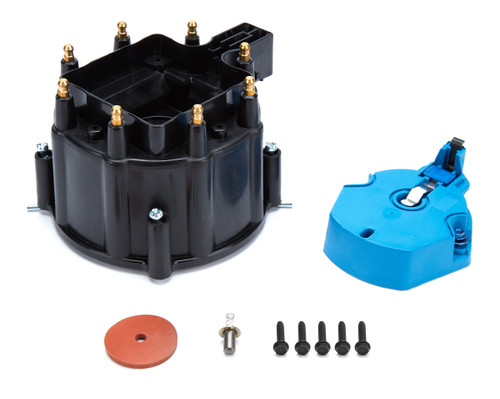 Cap and Rotor Kit - HEI Style Terminal - Brass Terminals - Twist Lock - Black - Non-Vented - GM HEI Style V8 - Kit