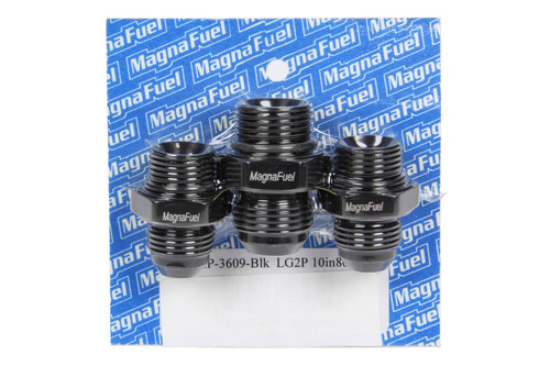 Regulator Fitting Kit - Straight - One 10 AN Male to 10 AN Male O-Ring - Two 8 AN Male to 8 AN Male O-Ring - Aluminum - Black Anodized - Magnafuel 2 Port Regulators - Kit Regulator Fitting Kit - Straight - One 10 AN Male to 10 AN Male O-Ring - Two 8 AN Male to 8 AN Male O-Ring - Aluminum - Black Anodized - Magnafuel 2 Port Regulators - Kit