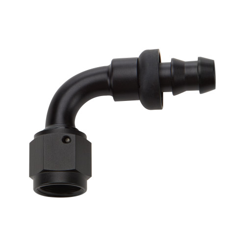 Fitting - Hose End - 90 Degree - 12 AN Hose Barb to 12 AN Female - Aluminum - Black Anodized - Each