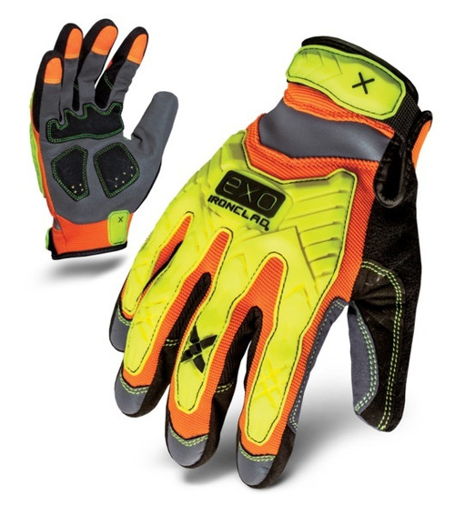 Shop Gloves - EXO Hi-Viz Impact - Hook and Loop Closure - Reinforced Palm - Nylon - Yellow / Orange - 2X-Large - Pair